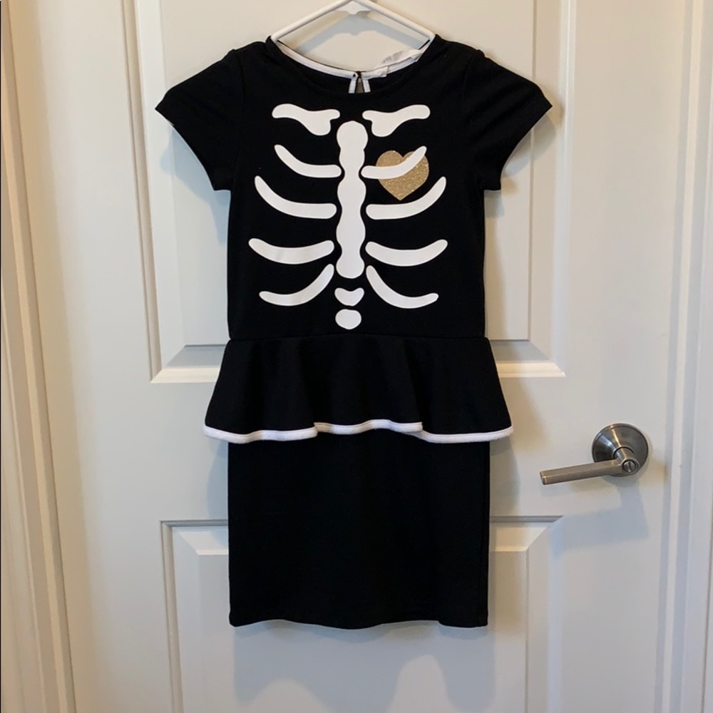 H&M Girls Halloween Peplum Skeleton Dress SZ 6/8